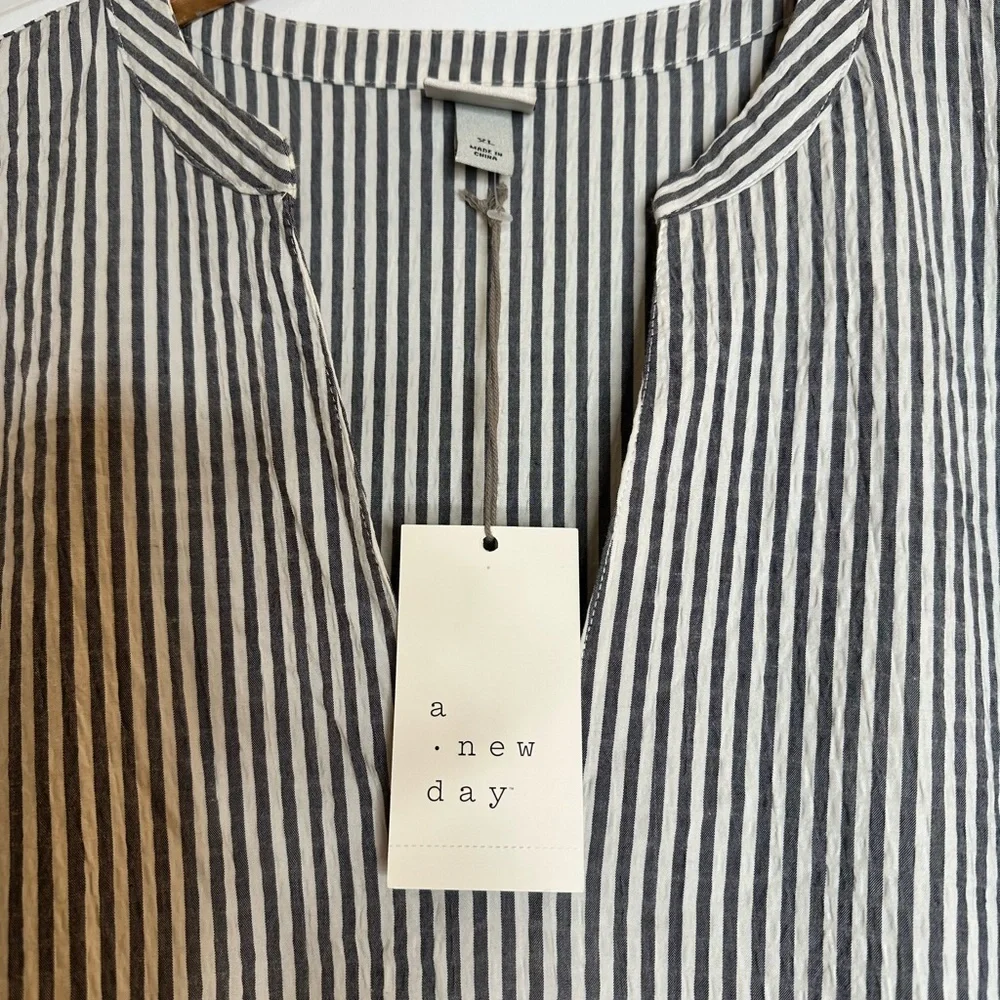 Coquette Milkmaid Tiered Long Sleeve Tiered Gray & White Stripes XL Pockets NWT - Picture 6 of 11